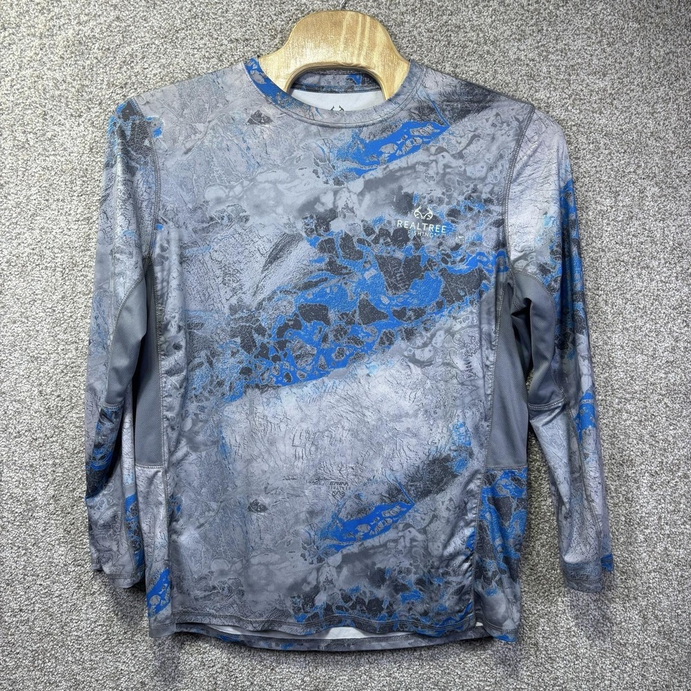 Realtree Shirt Mens XL Gray Blue Camo Long Sleeve Fishing Performance Stretch